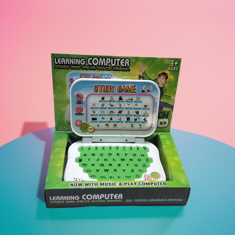 Learning Ben Ten Computer with 250 intelligent learning contents, 5 kinds of mode and 32 English Words, E-school Study and Play Lights and Music Best toy for Kids. 