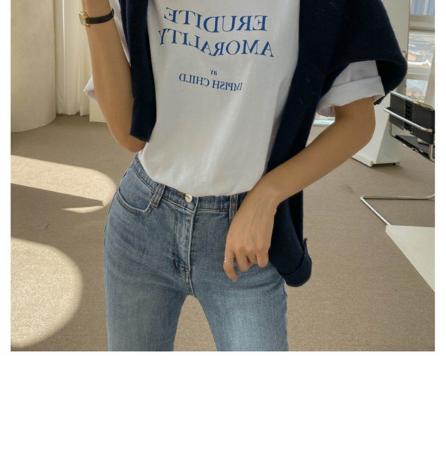 Light Blue High Waist Straight Leg Jeans Women's Slimming Elastic Cotton Stretch Denim Pants Spring Autumn Winter Fashion · v2
