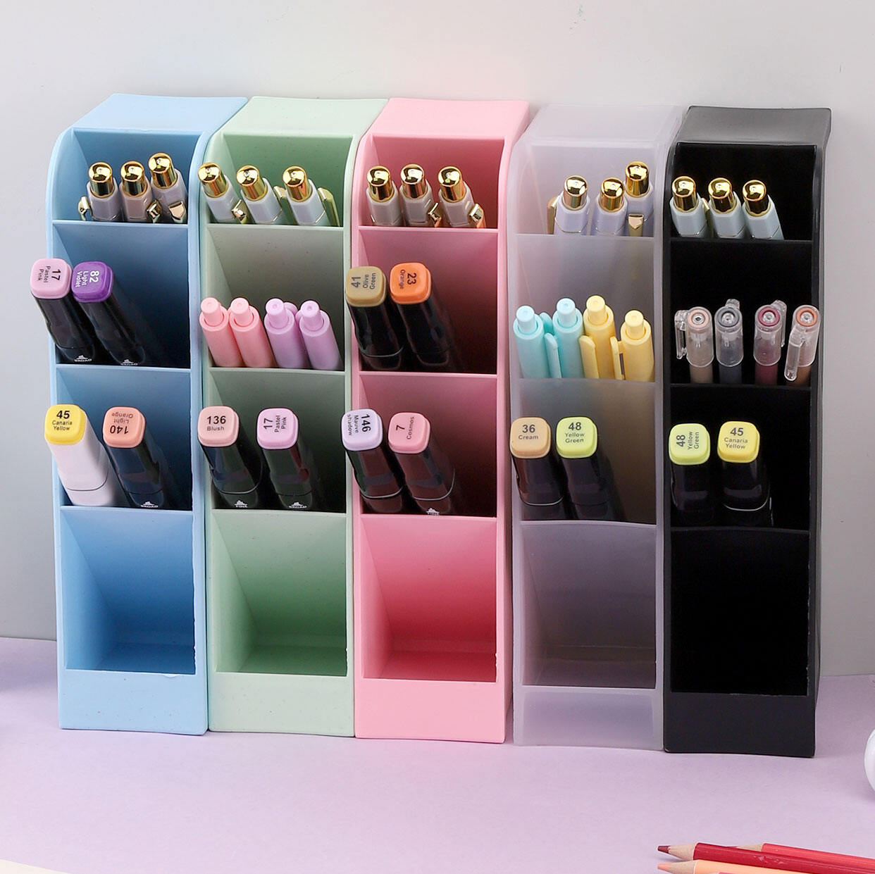 1pc Multi functional plastic office storage desk organizer with oblique insertion pen holder rectangular stand up pen holder