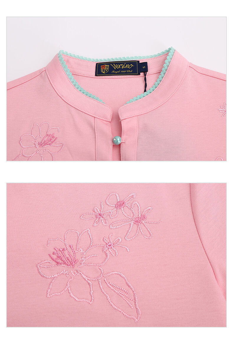 Versino, haftowana koszulka polo z krótkim rękawem w stylu chińskim, damska lato New Arrival, uniwersalna, codzienna bawełniana, smukła krój