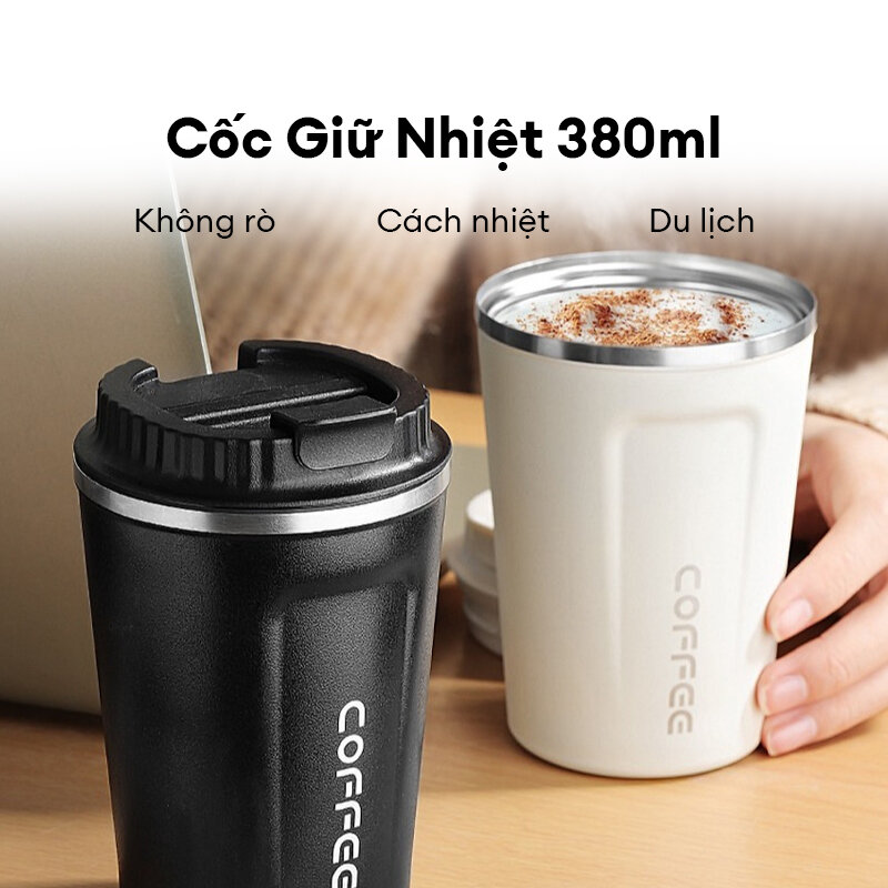 Cốc Cà Phê Du Lịch Bằng Thép Không Gỉ 380ml Bình Giữ Nhiệt Cách Nhiệt Chân Không Chống Rò Rỉ Cho Đồ Uống Nóng Lạnh