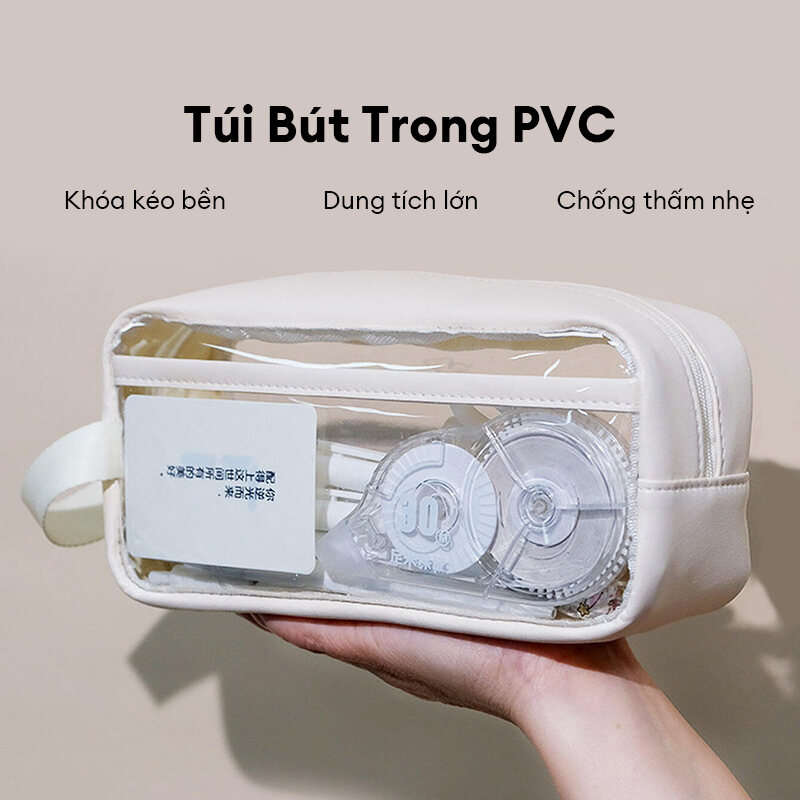 1 Túi Bút Trong Suốt PVC Khóa Kéo – Dung Tích Lớn | Hộp Bút Văn Phòng Phẩm Cho Học Sinh, Sinh Viên, Người Lớn