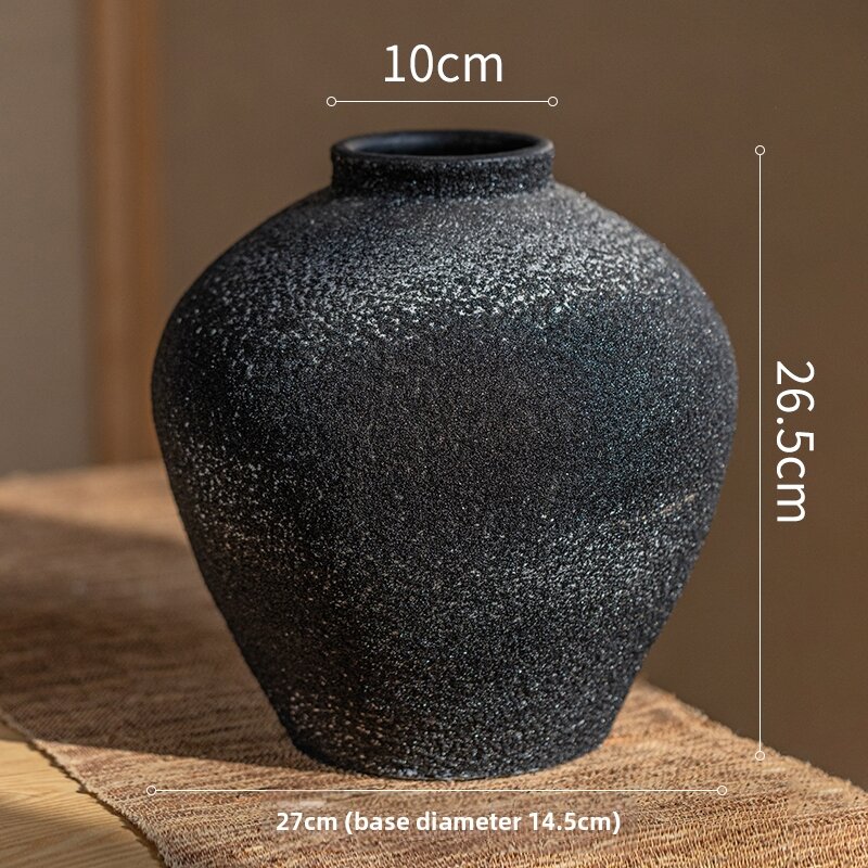 Wabi-Sabi Style Black Clay Retro Round Vase