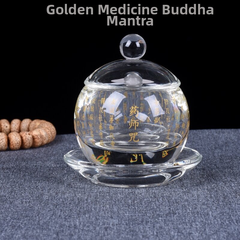 Crystal Zen Offering Cup Buddhist Mantra Sacred Water Cup Wealth Attracting Lotus Flower Buddha Offering Cup Earthly Bodhisattva Water Cup