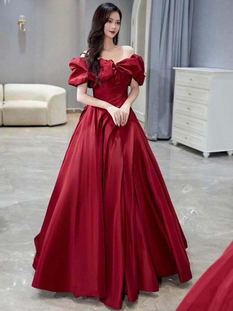 Champagne-Colored Bridesmaid Satin Dress For Sisterhood Graduation Evening  Gown