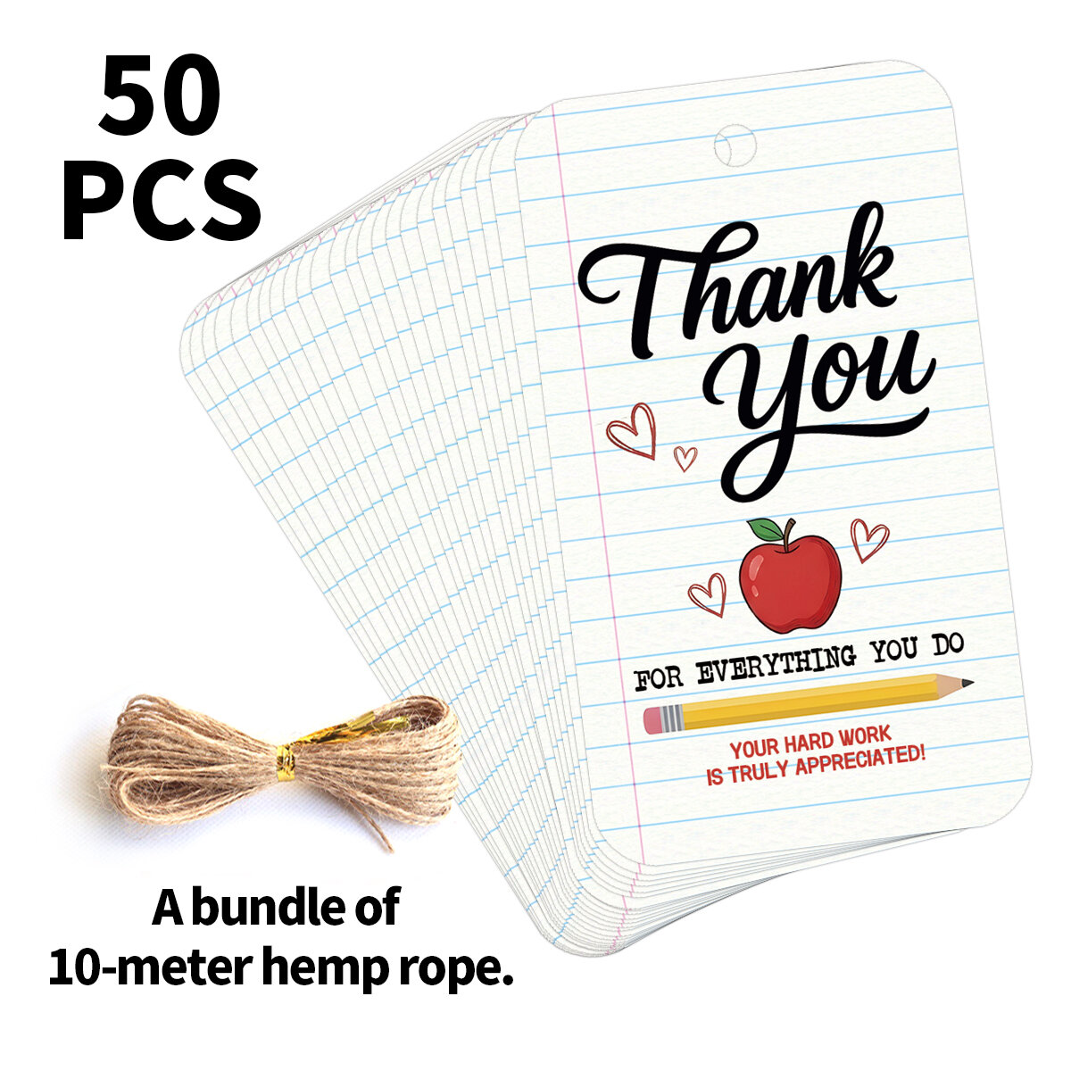 50pcs Teacher Appreciation Hanging Tags With RopeSchool Themed Thank You Label For Teachers DayBack To SchoolGraduation Gift