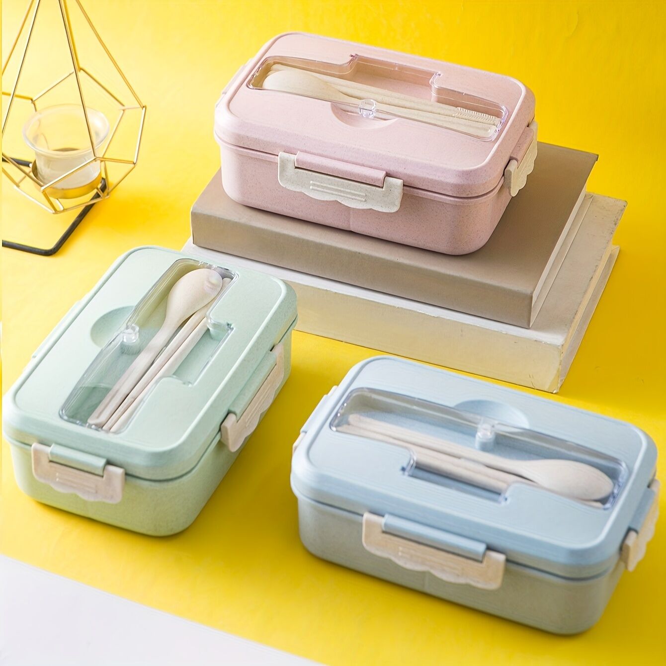 Hộp Cơm Trưa Cách Nhiệt Bento Vuông Có Nắp & Bộ Đồ Ăn – Chống Rò Rỉ, Dễ Mang Theo – Dùng Cho Trường Học, Văn Phòng, Nhà Bếp