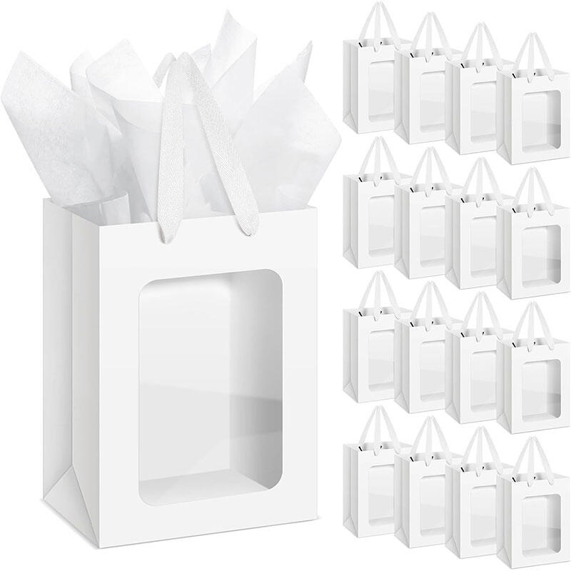 4/12pcs high quality paper gift bag with transparent window and sturdy handle suitable for Mothers Day bridal shower
