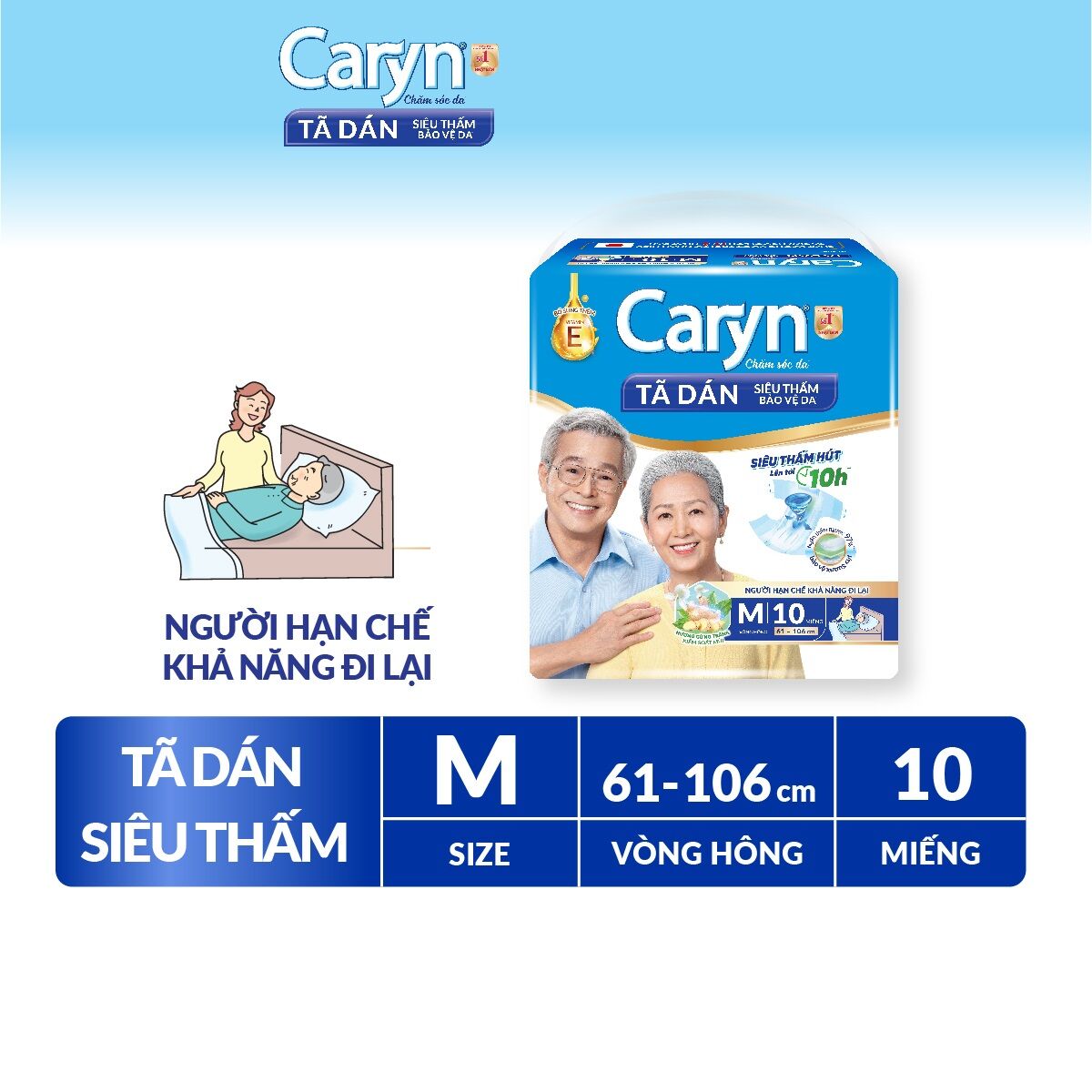 Tã Dán người lớn Caryn siêu thấm dành cho người hạn chế khả năng đi lại size XL20
