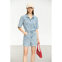 AMII | Vintage Distressed Cotton Lapel Shoulder Dropping Womens Romper