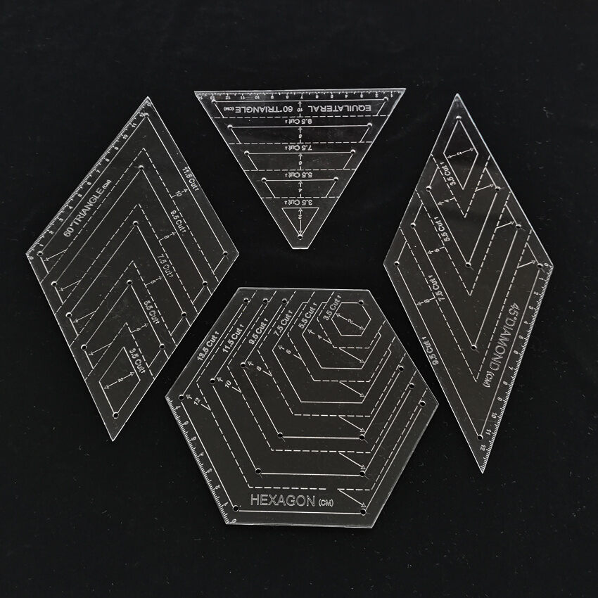 4pcs/set Acrylic Quilting Sewing Patchwork Transparent Measuring Template Triangle Hexagon Sewing Craft Quilting Cutting Ruler