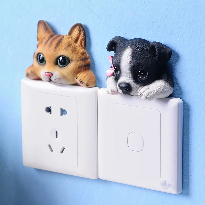 Switch Stickers Wall Stickers Creative Animal Cute Dog Socket Panel Protective Cover Home Bedroom Decoration Stickers 3D Stereo