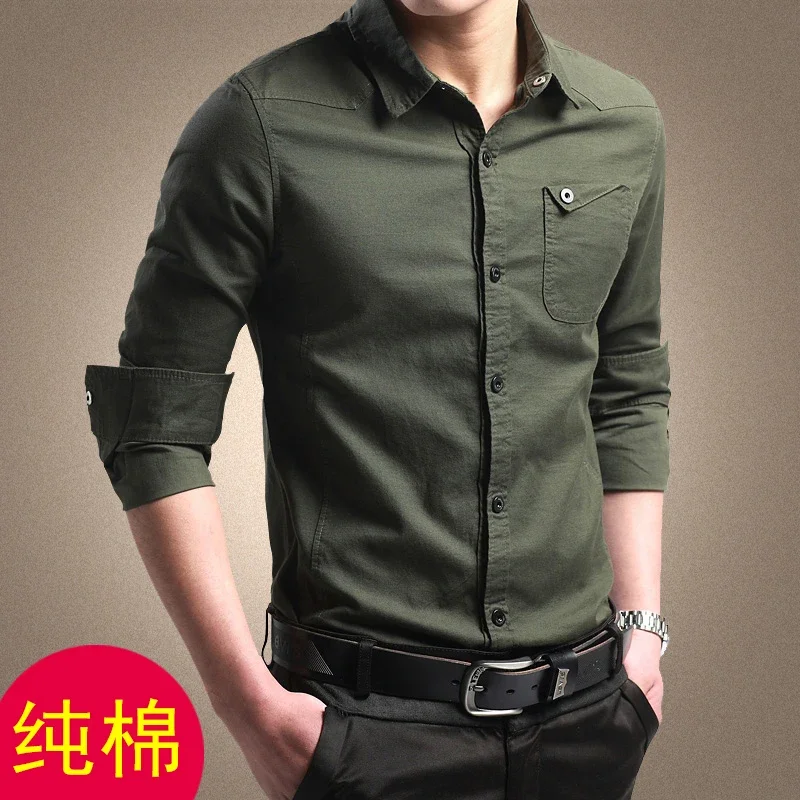 Spring Army Outdoor Work Clothes Military Uniform Men's Long-Sleeved Shirt Casual Shirt Men's Business Slim Fit Trendy Military Jacket Style