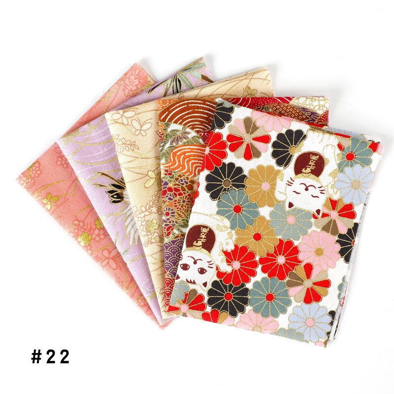 Cotton Fabric For DIY With Gold Printing Japanese Style
