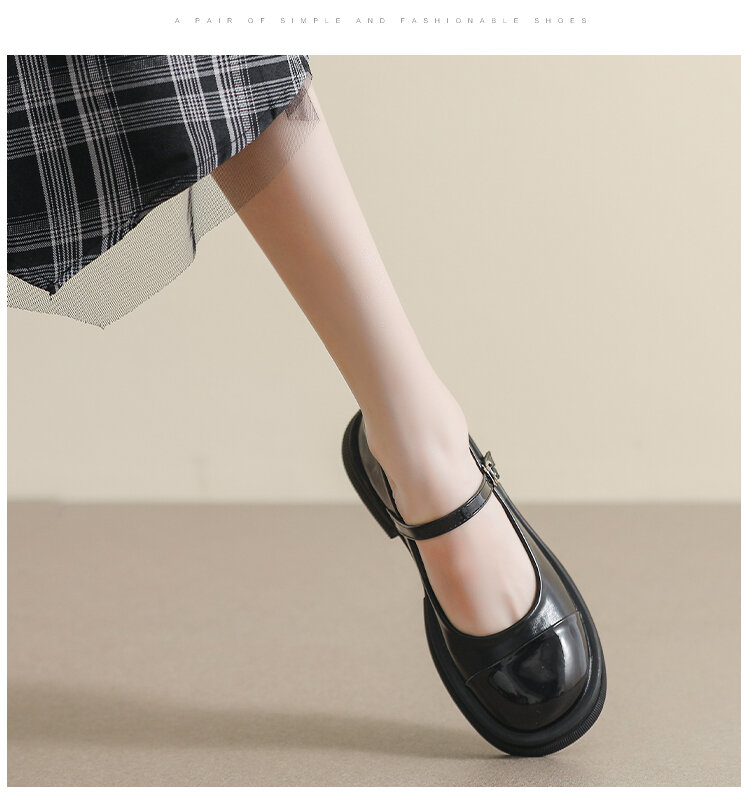 Genuine Leather Mary Janes Women's Shoes Spring Summer British Style Flats Large Size 41 for Skirts Thick Bottom Small Leather Shoes · v9