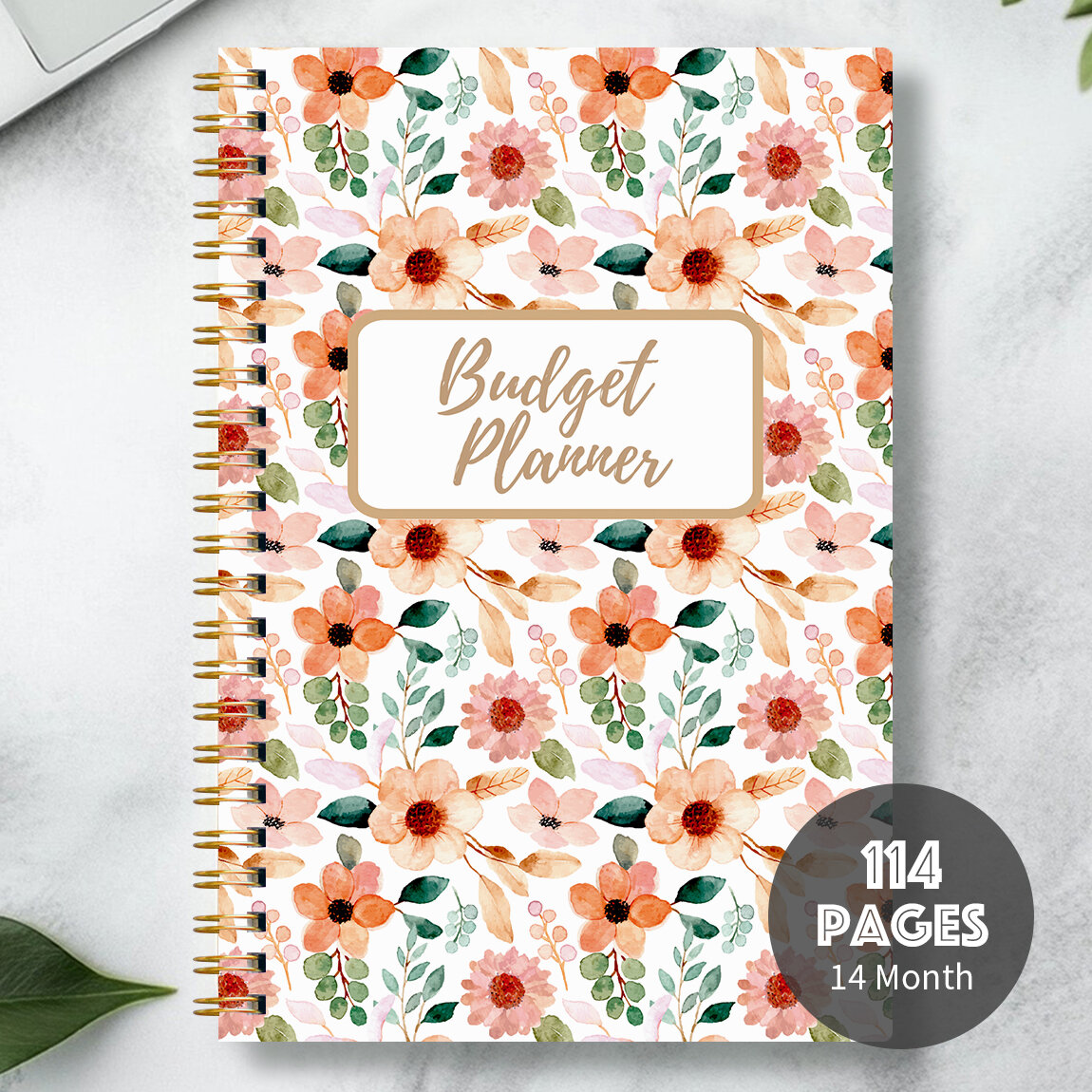 1PC A5 Floral Budget Planner Notebook Monthly Expense Tracker Watercolor Cover Finance Organizer Spiral Binding