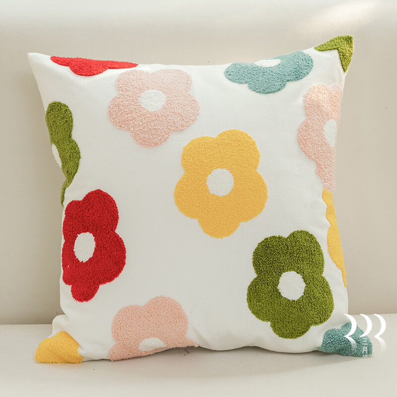 American Style Ins Countryside Flower Sofa Pillow Cotton Linen Sample Room Decorative Living Room Sofa Retro Cushion
