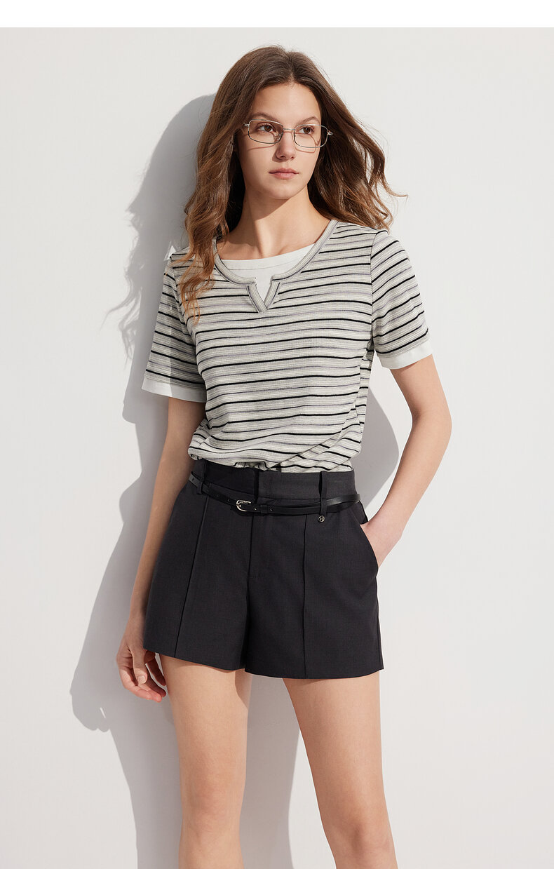 ELLE French Design Splice Color Striped Short Sleeve T-shirt for Women Simple Casual Summer 2024 New Arrival