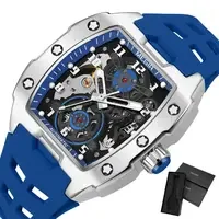 MEGIR Fashion Sport Alloy Case Men Mechanics Watch Waterproof Silicone Band Barrel Shaped Dial Luminous Pointer Man Wristwatches