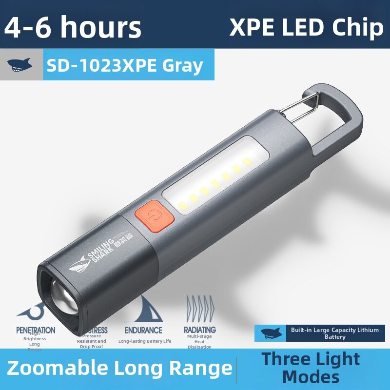 Smiling Shark | Mini Portable Zoomable Flashlight with Side Flood Light