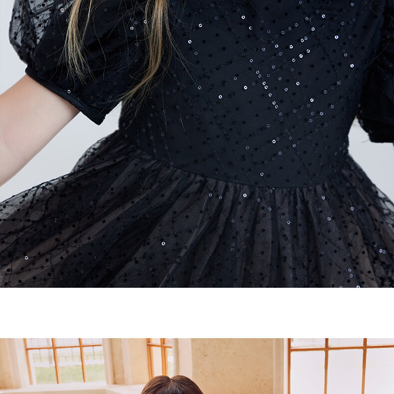 RBIGX Mädchenkleid im Prinzessin-Stil, schwarzer Netzrock mit Puffärmeln, Sommermode, Märchenprinzessinenkleid aus Nylonstoff