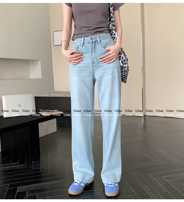 Out of Print Contraction Trouser ~ Glacier Blue Straight-leg Narrow Version Denim Women's Summer Thin High Waist Loose Mop Wide-Leg Pants