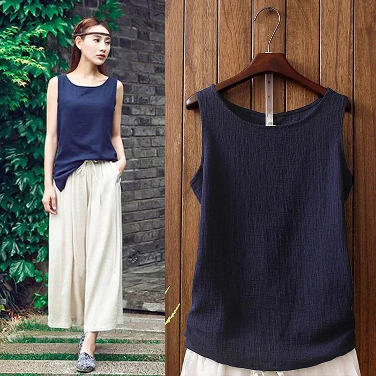 Cotton Linen Vest Women's Thin Summer Large Size Base Linen White Strappy Sleeveless Tank Top Women's Outer Wear Loose Top