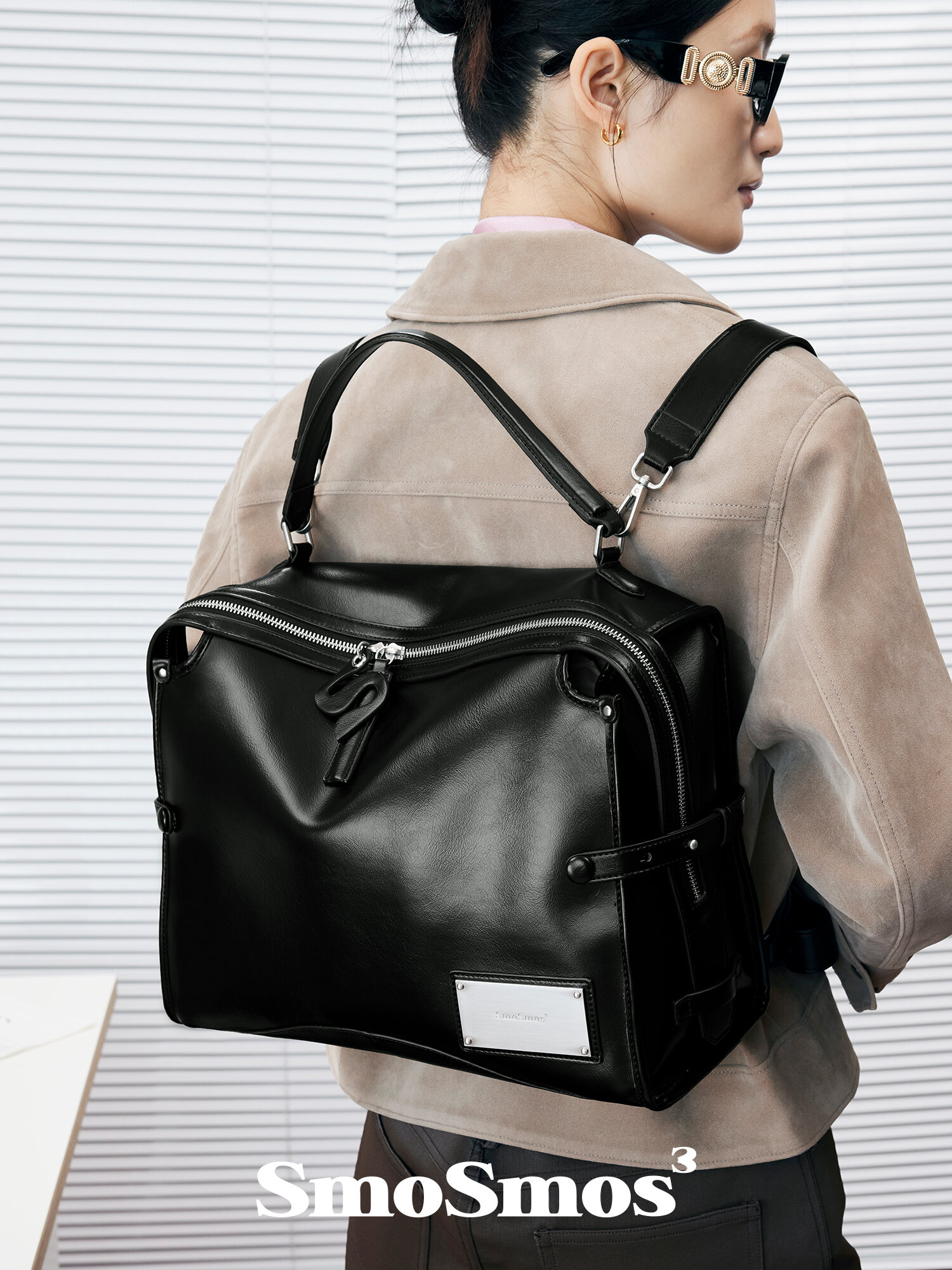 Large Capacity Smosmos Leather Backpack Original Double Shoulder Commuter Travel Bag Laptop Mountain Climbing Bag Fashion Trend. 