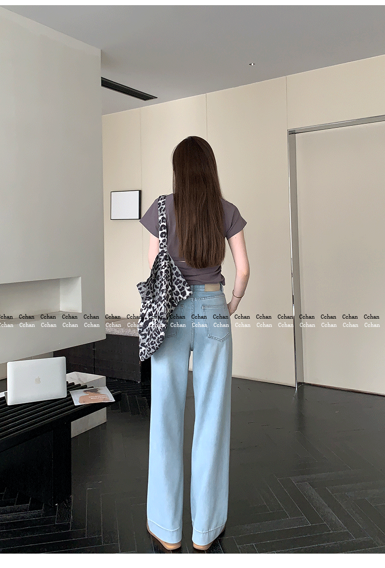 Out of Print Contraction Trouser ~ Glacier Blue Straight-leg Narrow Version Denim Women's Summer Thin High Waist Loose Mop Wide-Leg Pants