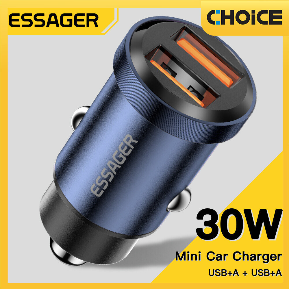 Essager อะลูมินัมอัลลอยที่ชาร์จแบตในรถ Type-C + เอาต์พุตพอร์ตคู่ยูเอสบี30W ที่ชาร์จแบตในรถเร็วเหมาะสำหรับ iPad Pro 2021 iPhone 13 Pro Max Samsung ชาร์จโทรศัพท์ ราคา 57 บาท*ส่งฟรี