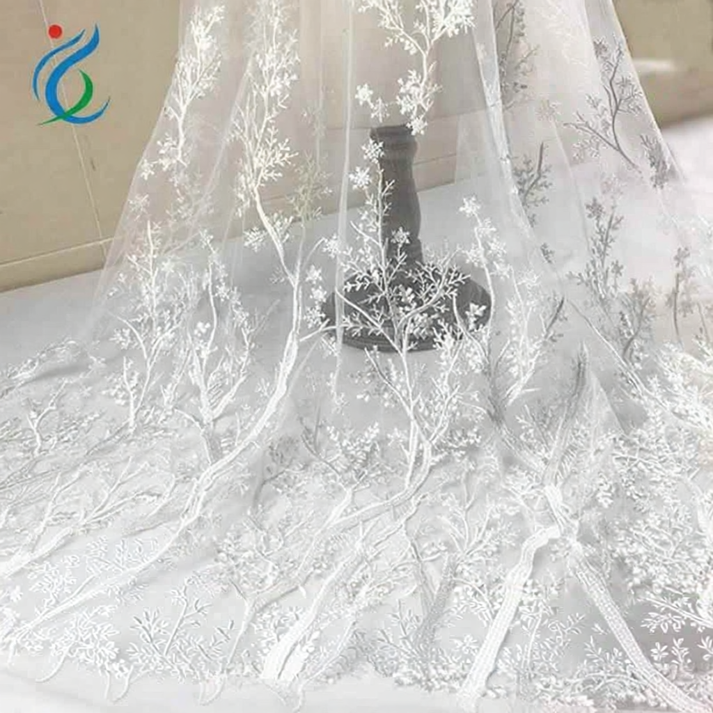 3D Branches Sequins Mesh Embroidery Fabric