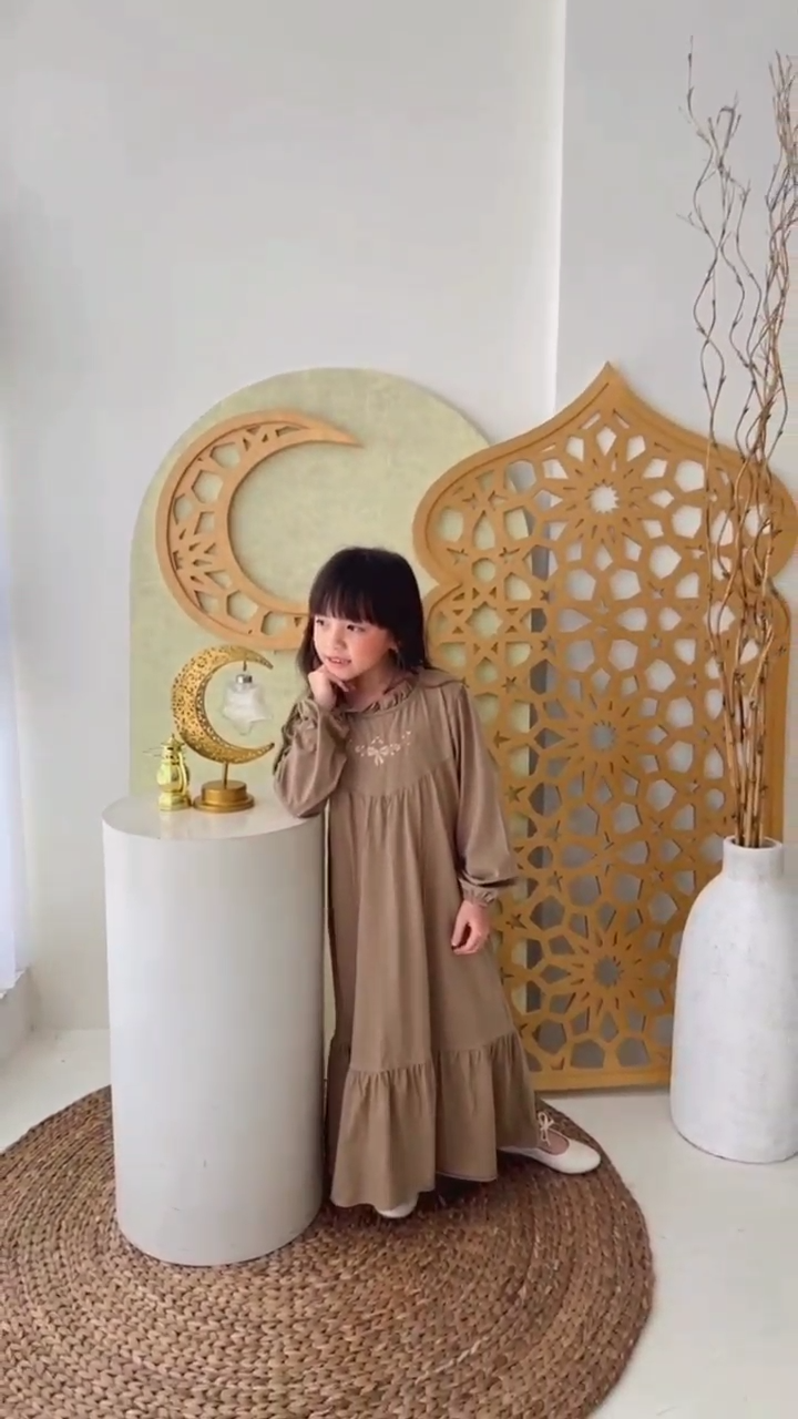 Hooneybee Humaira Coklat - Gamis anak Perempuan [Size 2-10 Tahun] Baju Kaos Cewek