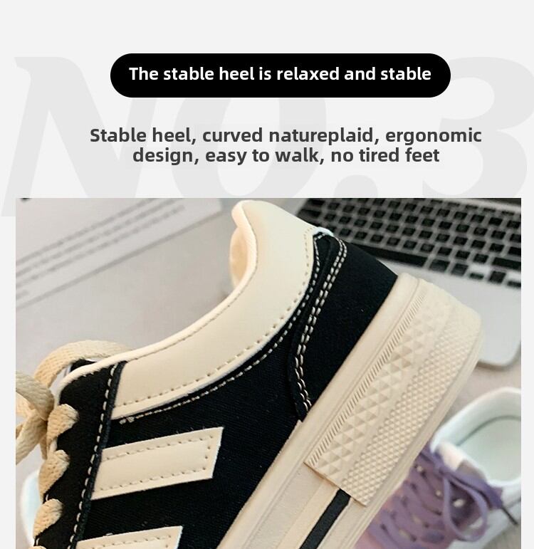 Black Canvas Sneakers Women's Casual Breathable Sports Shoes Spring New Style Versatile Flat Shoes Comfortable Low Top round Toe · v7