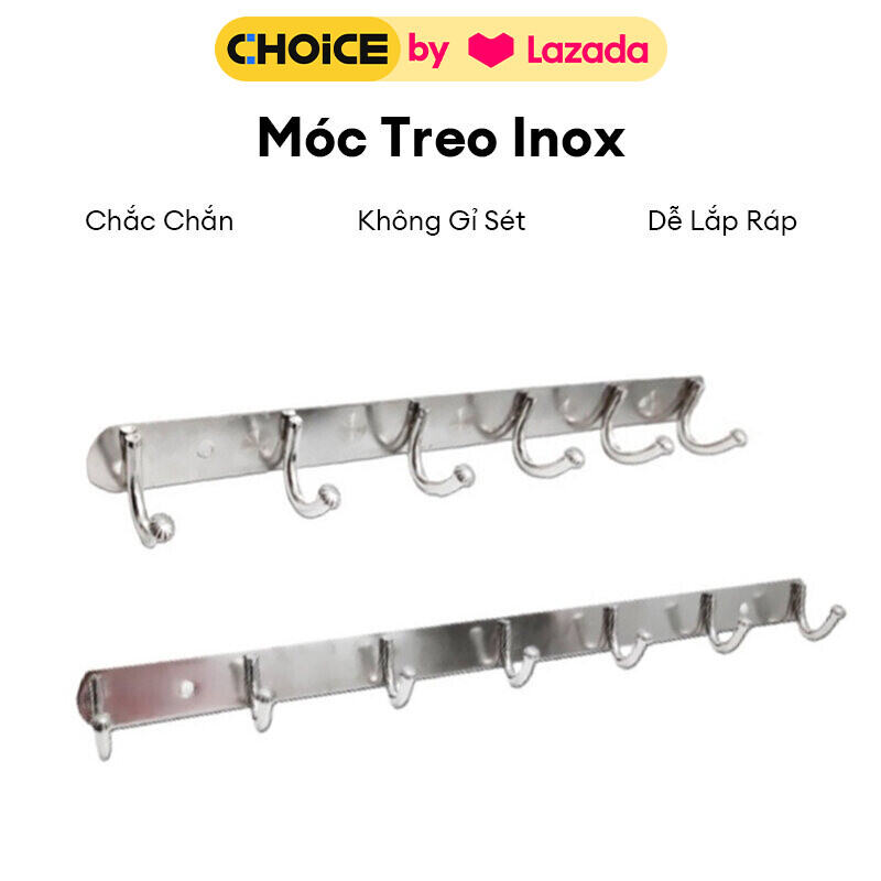 Móc treo tường inox, móc treo quần áo gắn tường inox LA TRÒN từ 6 đến 10 mấu (tặng vít + tắc kê)