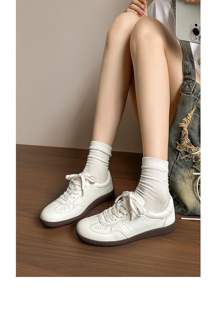 Classic Genuine Leather Flat Bottom Sports Shoes Women's Casual Fashion Sneakers Easy to Wear Cross Buckle round Toe Rubber Sole · v8