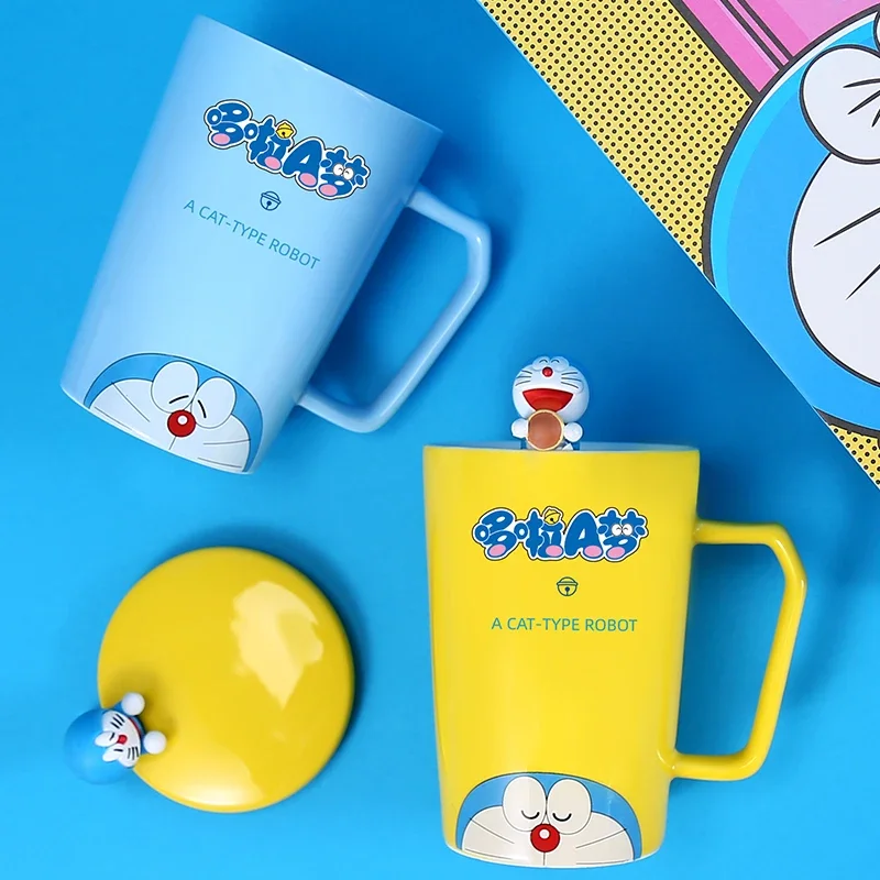 Doraemon Water Cup Creative Cup Female Summer Ceramic with Cover Spoon Mug Cute Household Couple Coffee Mug Male