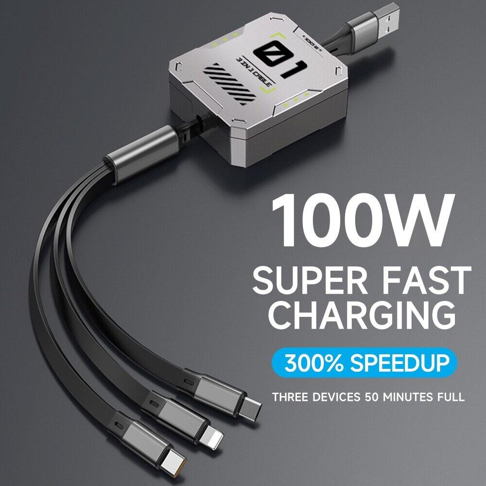 6a siêu nhanh cáp sạc có thể thu vào 3 trong 1 cáp dữ liệu micro usb loại c 100w dây sạc nhanh cho i 14 13 12 11 pro max cáp