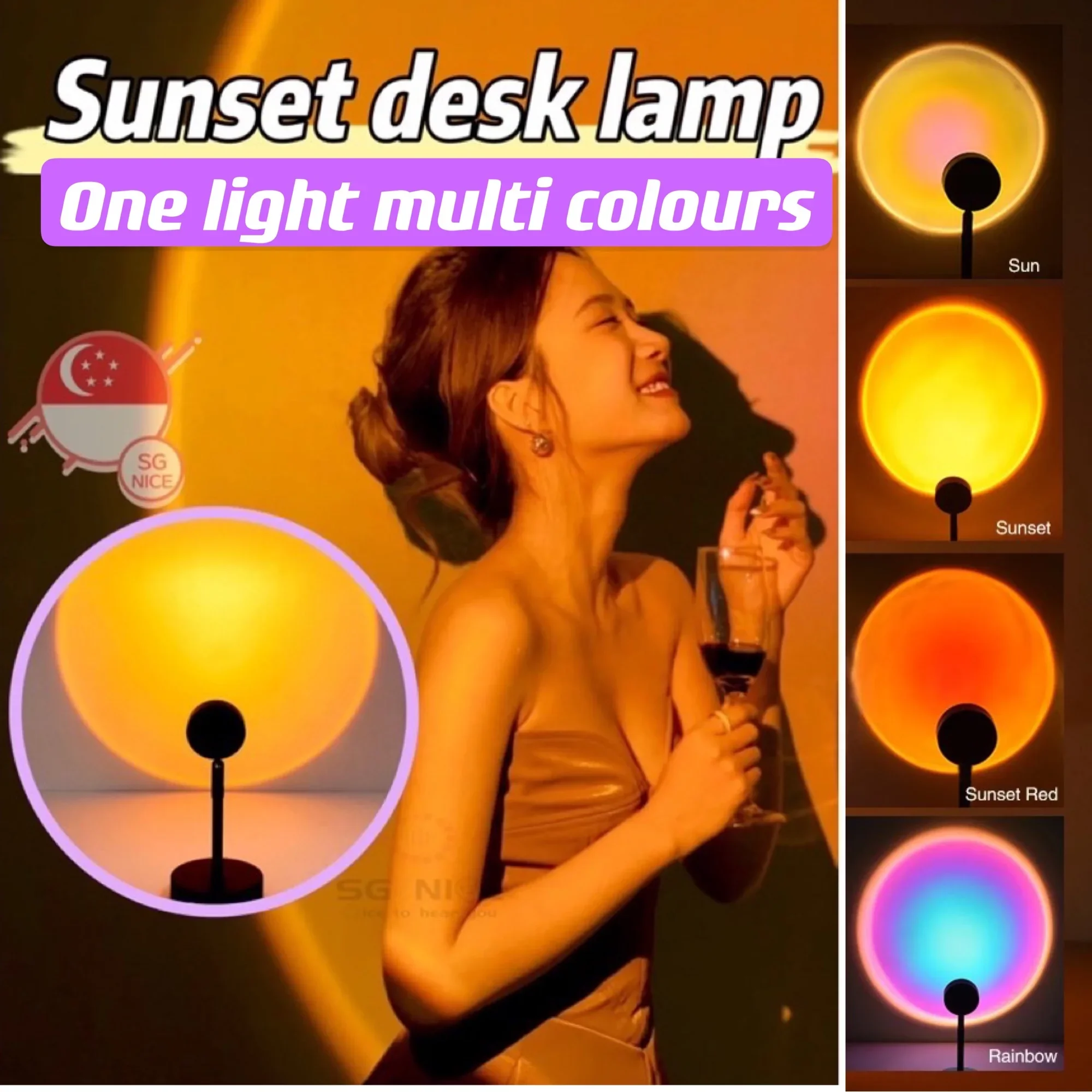 4 in 1 Led Sunset Night lamp USB Button Rainbow Projector Atmosphere Lingting For Home Background Wall Decoration Lamp