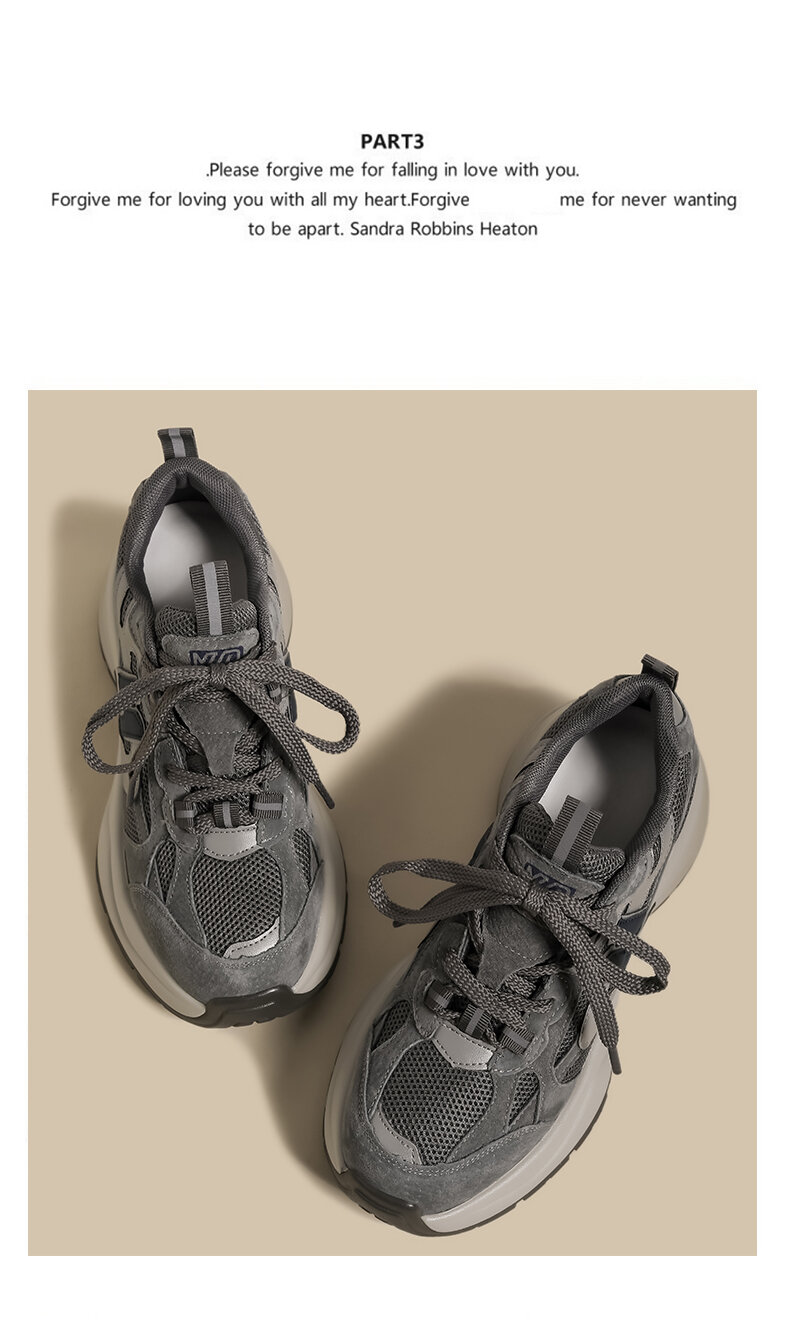 Scarpe da papà da donna con suola spessa Sneakers sportive casual Primavera 2025 Vintage Grey Mesh di piccole dimensioni con giunture rialzate alla moda