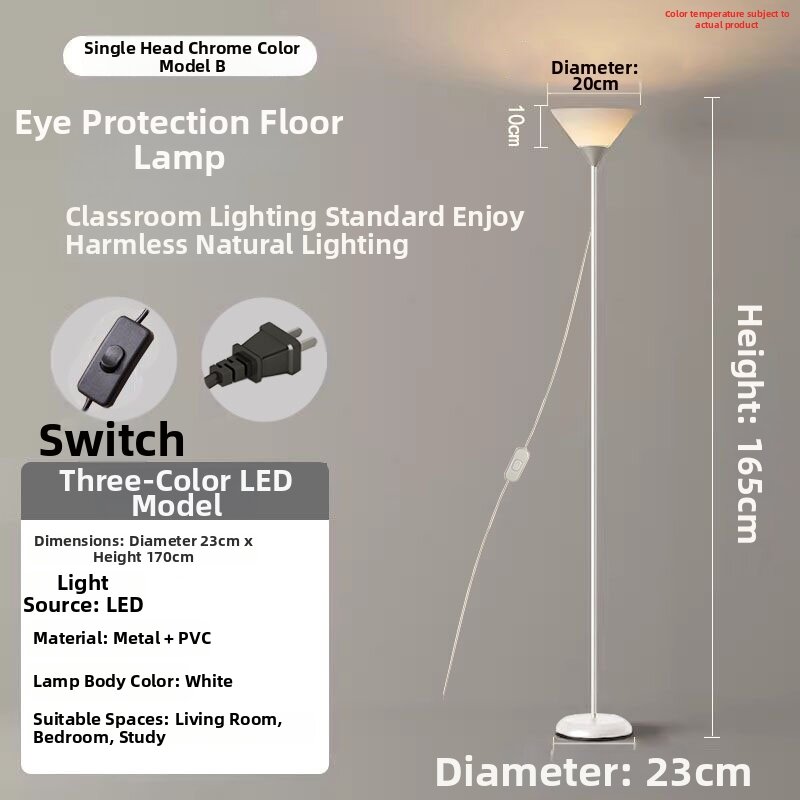 Standing Led Floor Lamp Adjustable Brightness Remote Control Bedside Living Room Bedroom Study Creative Warm Modern Iron Lampshade