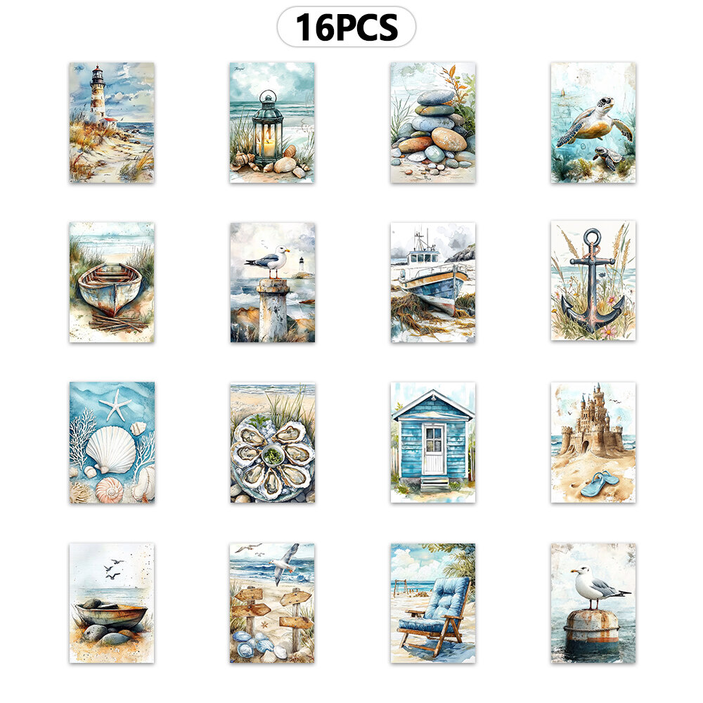 16pcsWatercolor Vintage Nautical PostcardsHD Printed birthday/anniversary gifts collectibles suitable for gift-giving