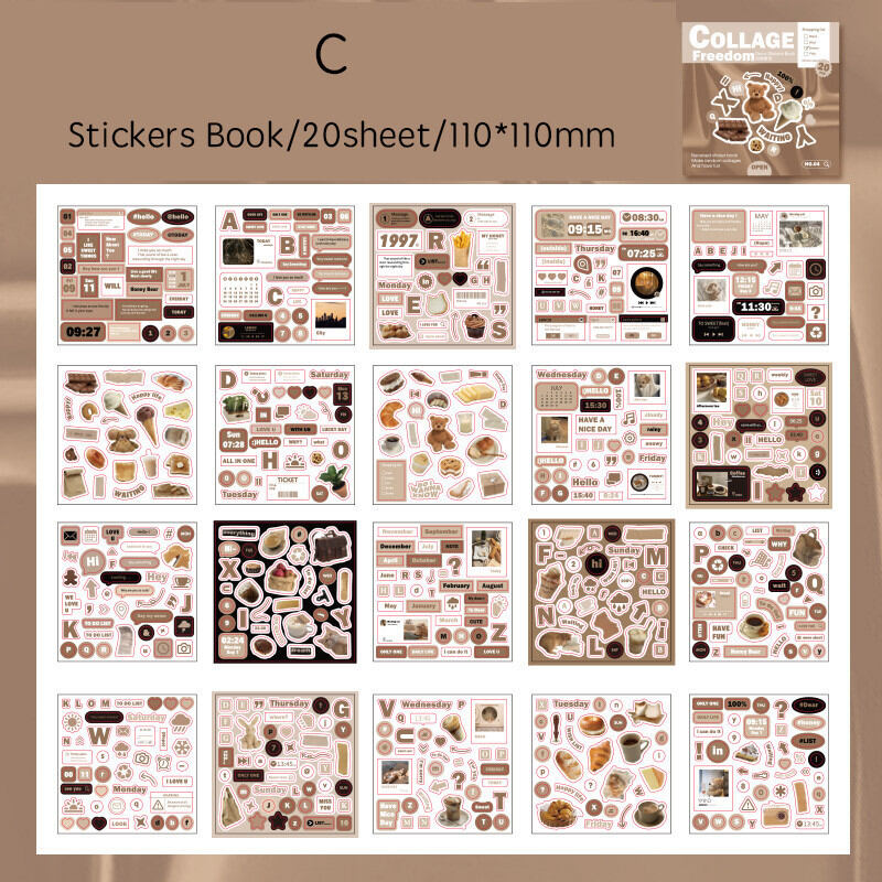 20 Sheets Cartoon Sticker Book DIY Scrapbooking Collage Junk Journal Vintage Decor Stationery Suppliesjavascript:
