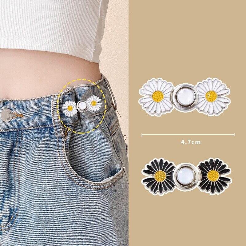 2 Pcs Daisy Flowers Pants Brooches Buckle Pins Tighten Waist Waist Clip Adjustable Snap Detachable Button For Pants Jeans E