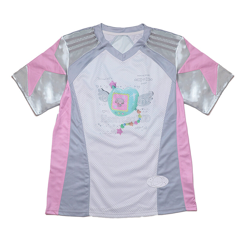 เสื้อยืดแขนสั้นลายเครื่องอิเล็กทรอนิกส์สำหรับสัตว์เลี้ยงอิเล็กทรอนิกส์ Hashtag DDD Y2K สีเงินสไตล์สตรีทสำหรับผู้หญิง ประจำฤดูร้อน