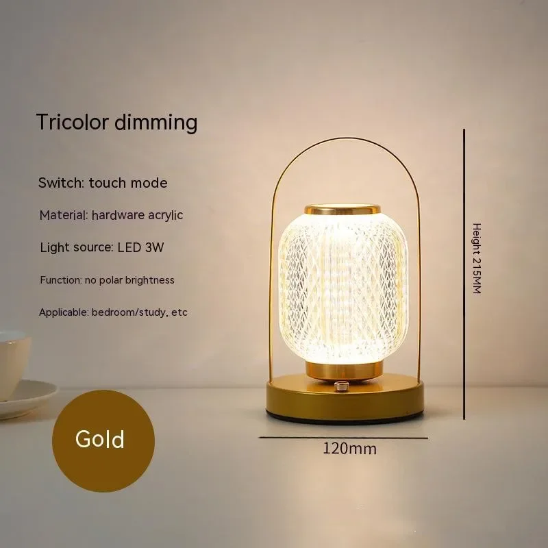 LED Table Lamp Retro Rechargeable Acrylic Night Light USB Touch Bar Bedroom Living Bedside Atmosphere Portable Novelty Lighting