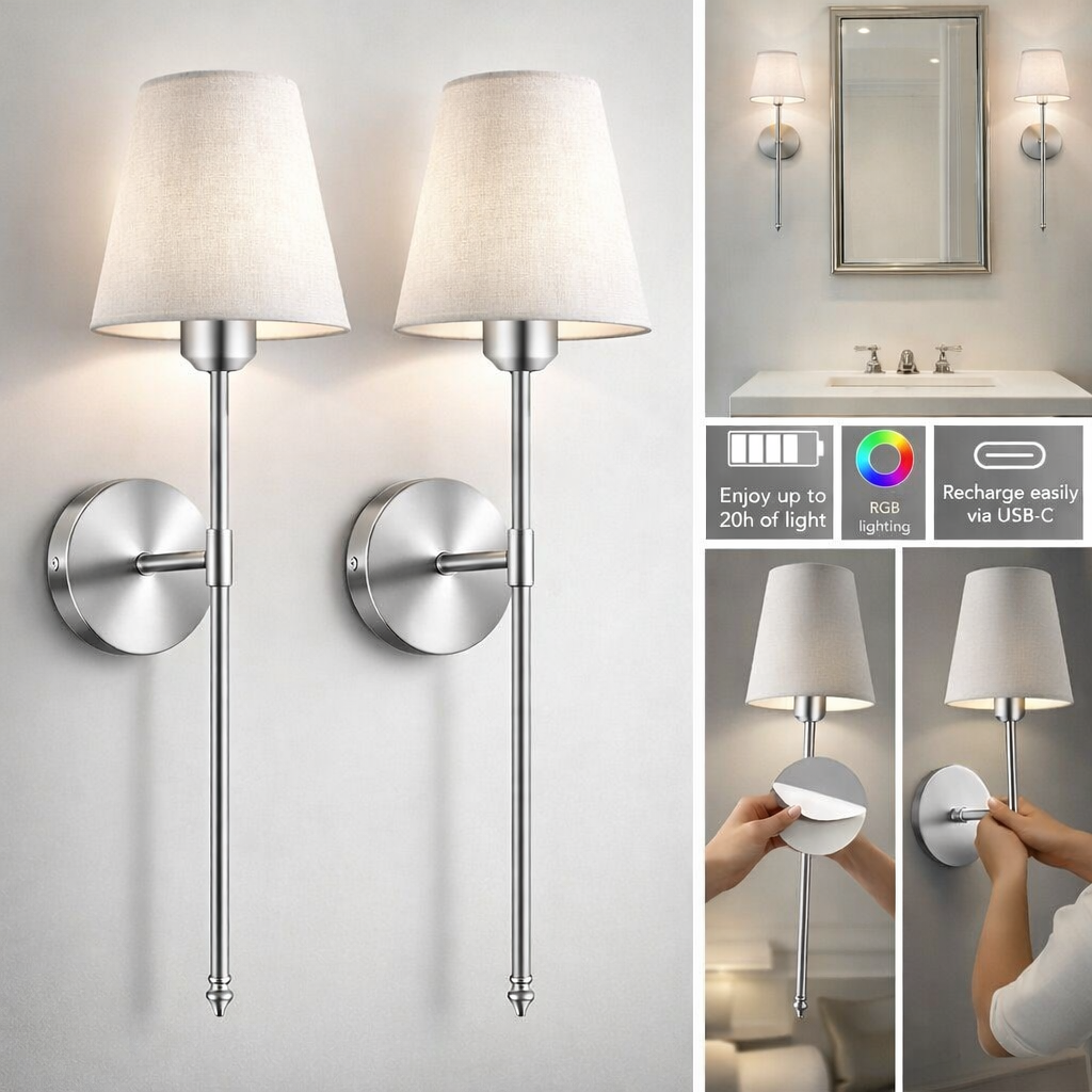Wireless Battery-Powered Wall Lamps- Stick-On or Screw Mount for Easy Installation Rechargeable LED Bulbs Remote Controlled A