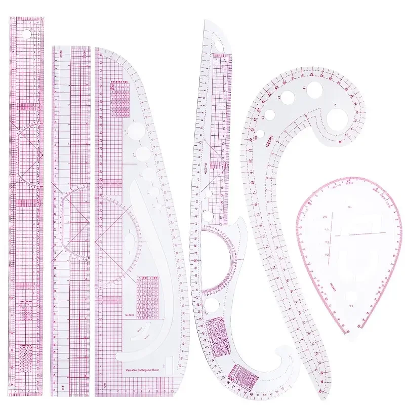 6-Piece French Curve Ruler Set - Flexible Tailoring Templates for Dressmaking Pattern Drafting & DIY Sewing Projects