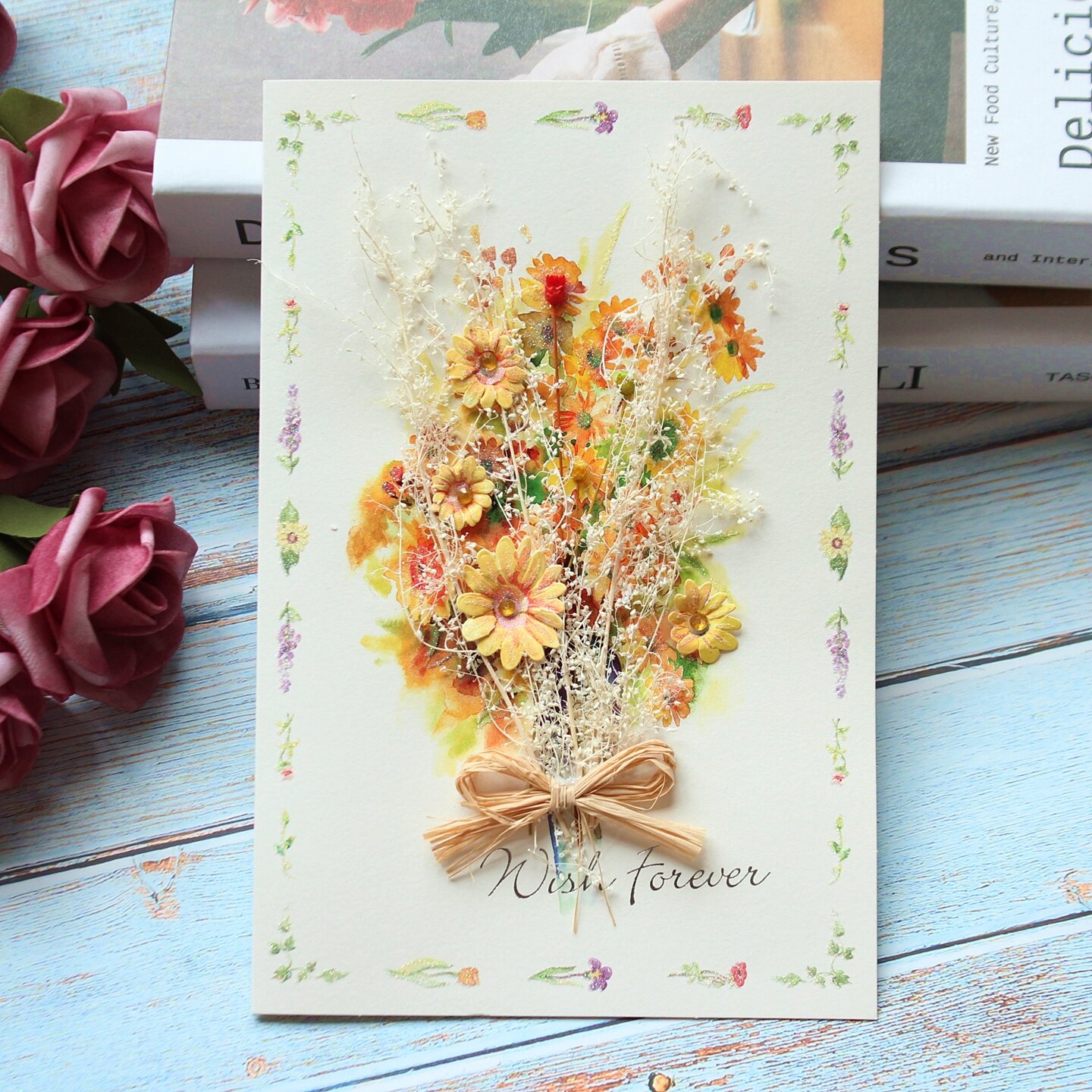 Creative Dried Flower Thank You Teacher Birthday Greeting Card