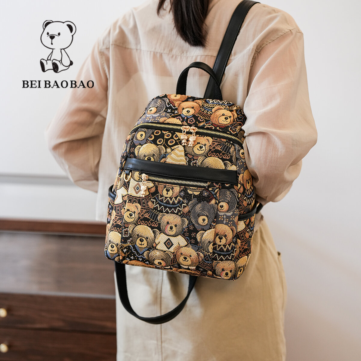beibaobao faux leather backpack BabbleRoo Diaper Bag Brown Leather Bag For College