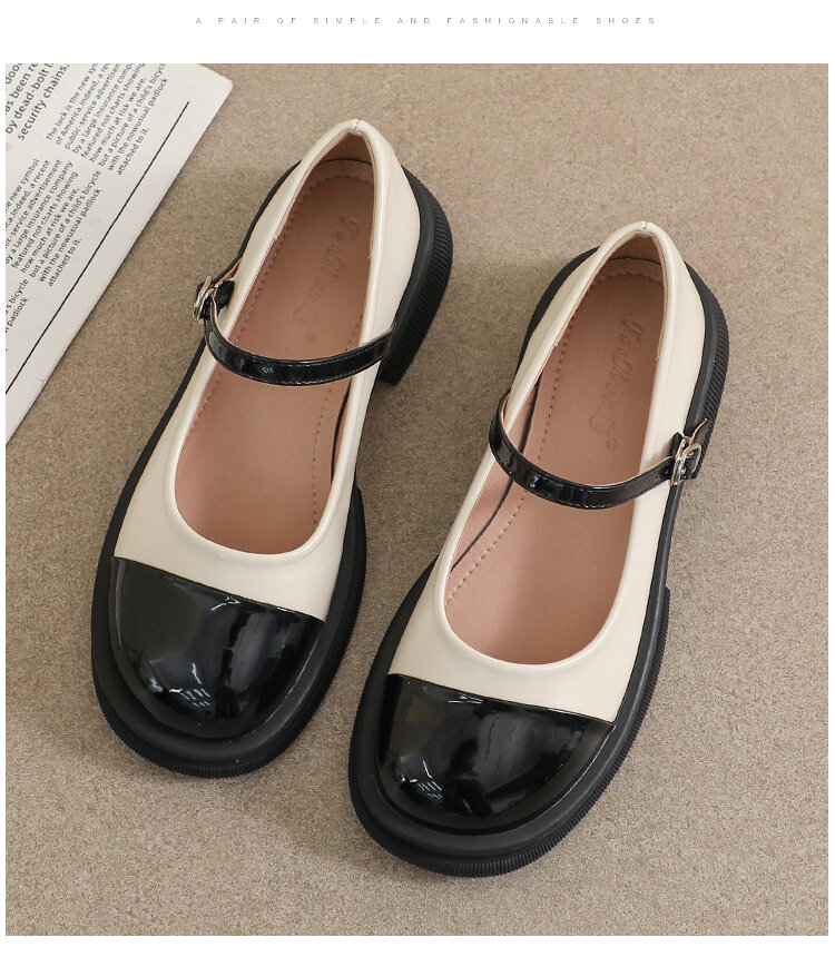 Genuine Leather Mary Janes Women's Shoes Spring Summer British Style Flats Large Size 41 for Skirts Thick Bottom Small Leather Shoes · v9